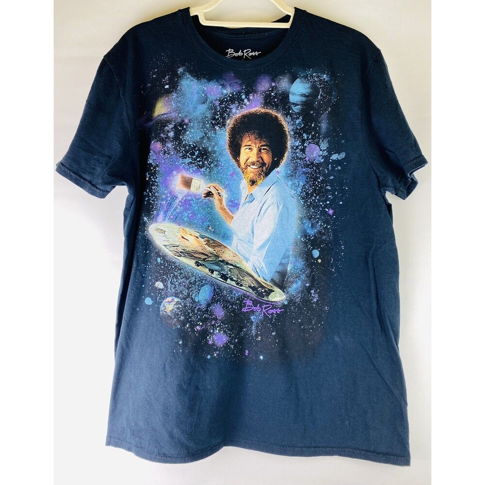 Bob Ross Women's Large Bob Ross Galaxy Painting Short Sleeve Black T-Shirt Black